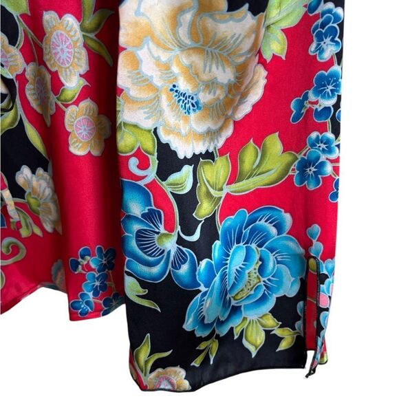 S. L. B. Colorful Vibrant Floral Long Sleeve 100% Silk V Neck Blouse Size XL - Picture 7 of 15